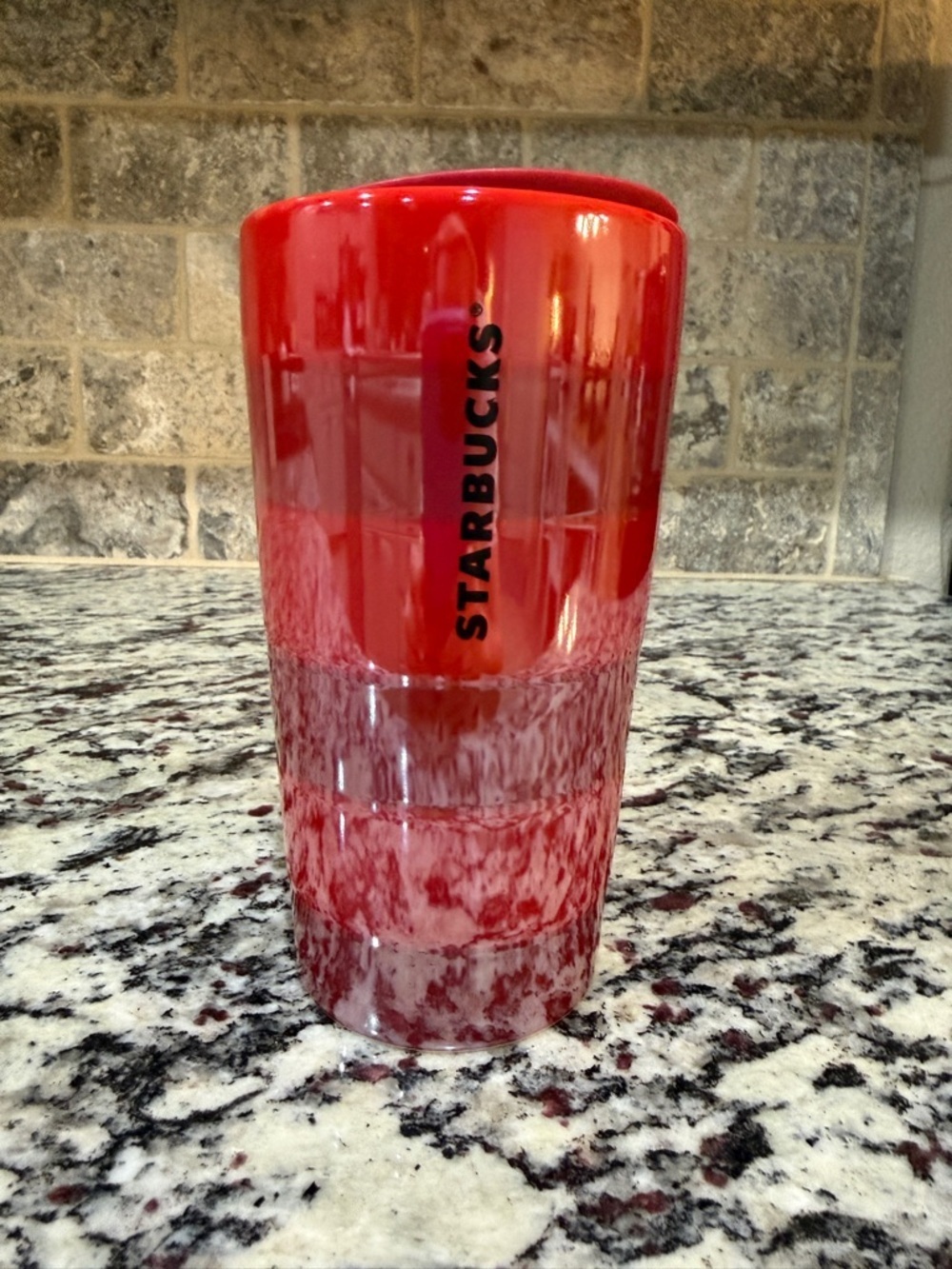 Starbucks Red Striped Ceramic 12oz Travel Tumbler